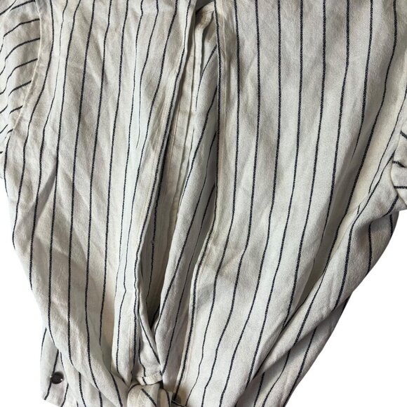 Roxy Shirt Women's XS White Stripe Short Sleeve Button Up Open Back Tie Beachy - Picture 4 of 9